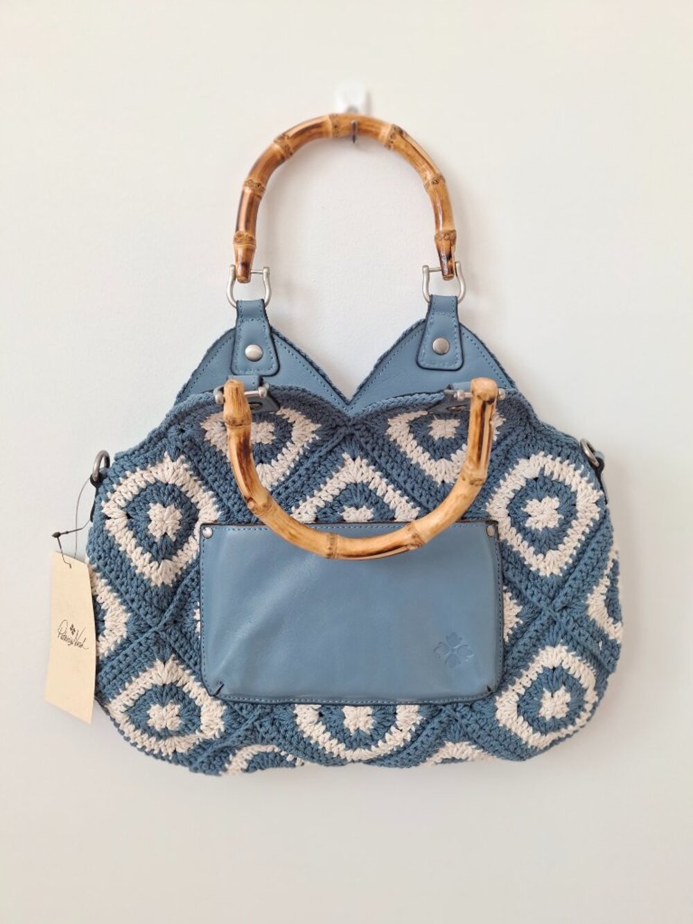 (New) Patricia Nash – Delphi Cotton Crochet & Leather Tote Crossbody (Blue Fog) - Picture 12 of 12